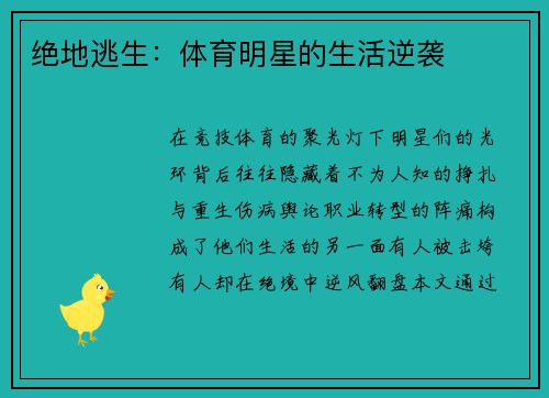 绝地逃生：体育明星的生活逆袭